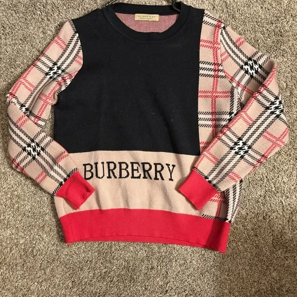 Black and Beige BB Checkered Sweater with Red Accents - Picture 3 of 3